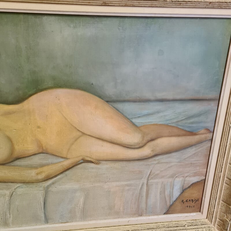 Vintage painting Naked Woman by G. Caride, 1968s
