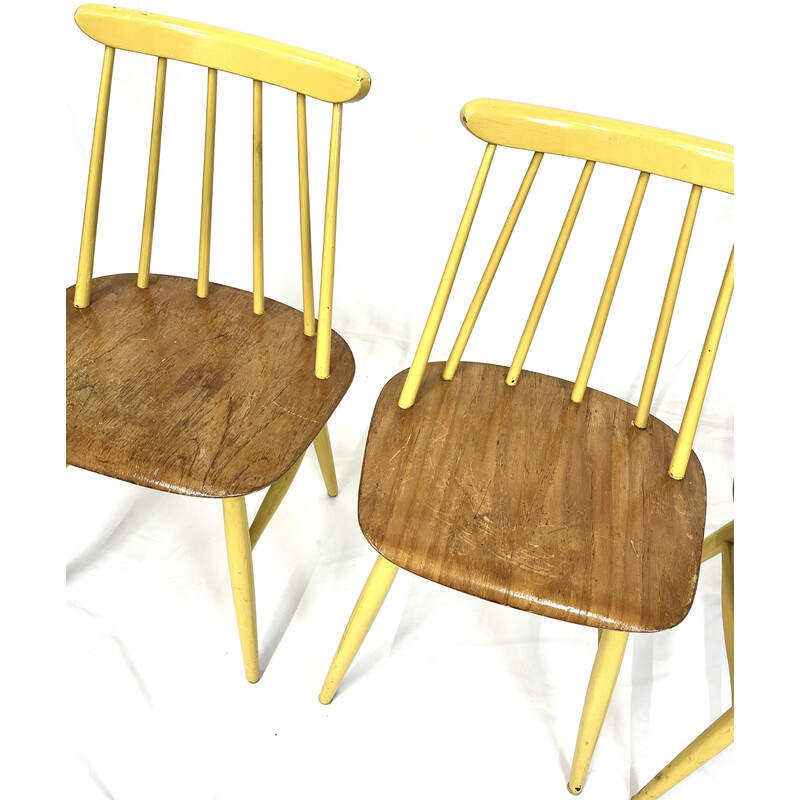 Juego de 4 sillas vintage de teca y haya "Fanett" de Ilmari Tapiovaara para Edsby Verken, Suecia 1960