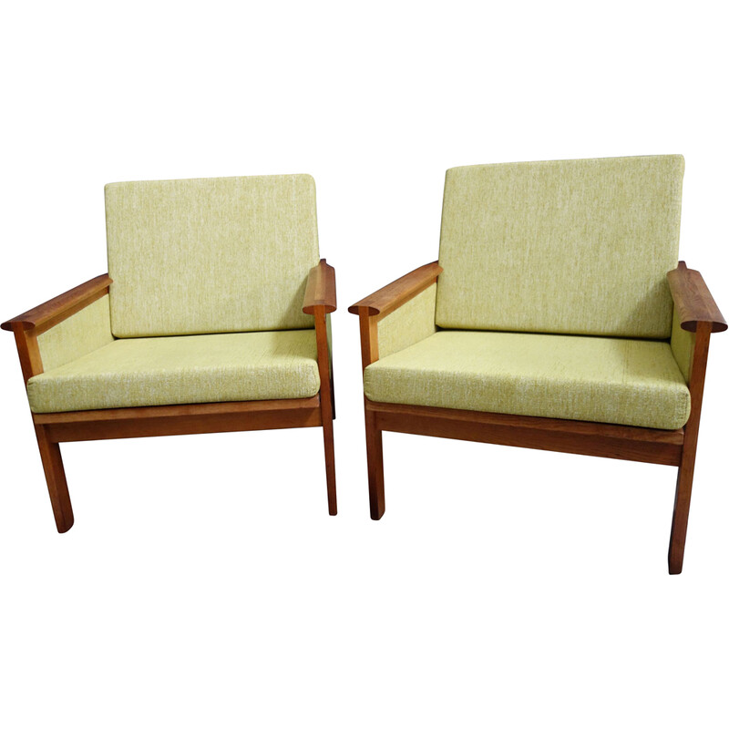 Pair of vintage armchairs in gray fabric by Illum Wikkelso for Niels Eilersen, Denmark 1960s