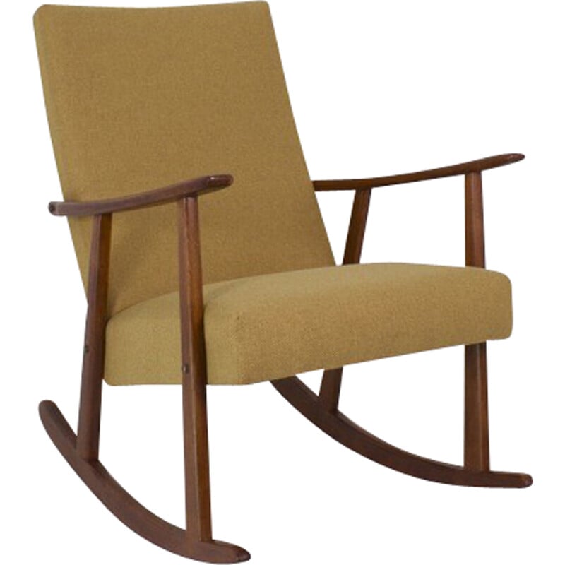 Vintage rocking chair in wood and mustard fabric, 1960s