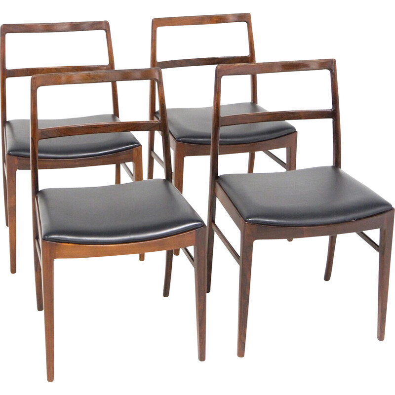 Lot de 4 chaises scandinave vintage en cuir par Arne Vodder pour Pv Vamo Sønderborg, Danemark 1960