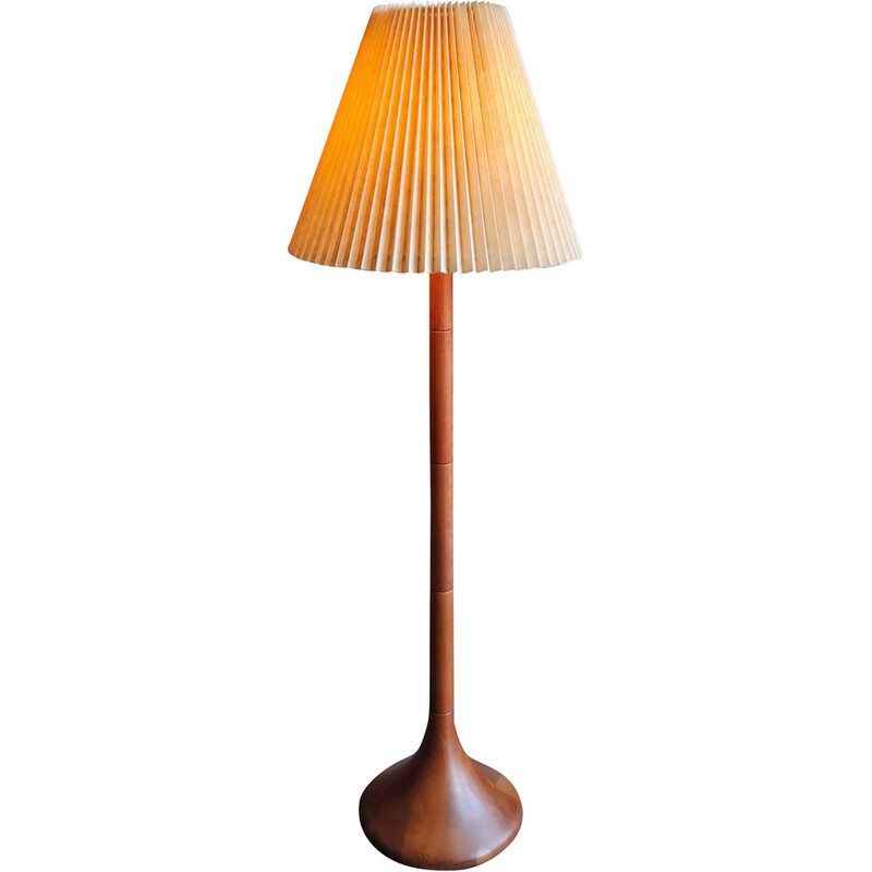 Vintage floor lamp in solid wood and pleated paper, Denmark 1970s