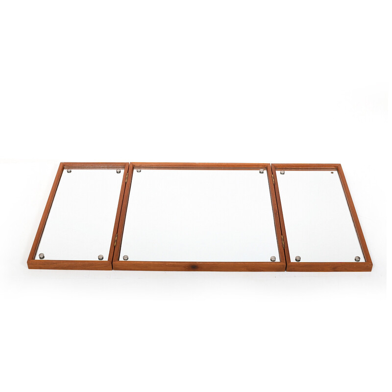 Vintage three-leaf teak mirror by Peter Hvidt and Orla Mølgaard, 1950s