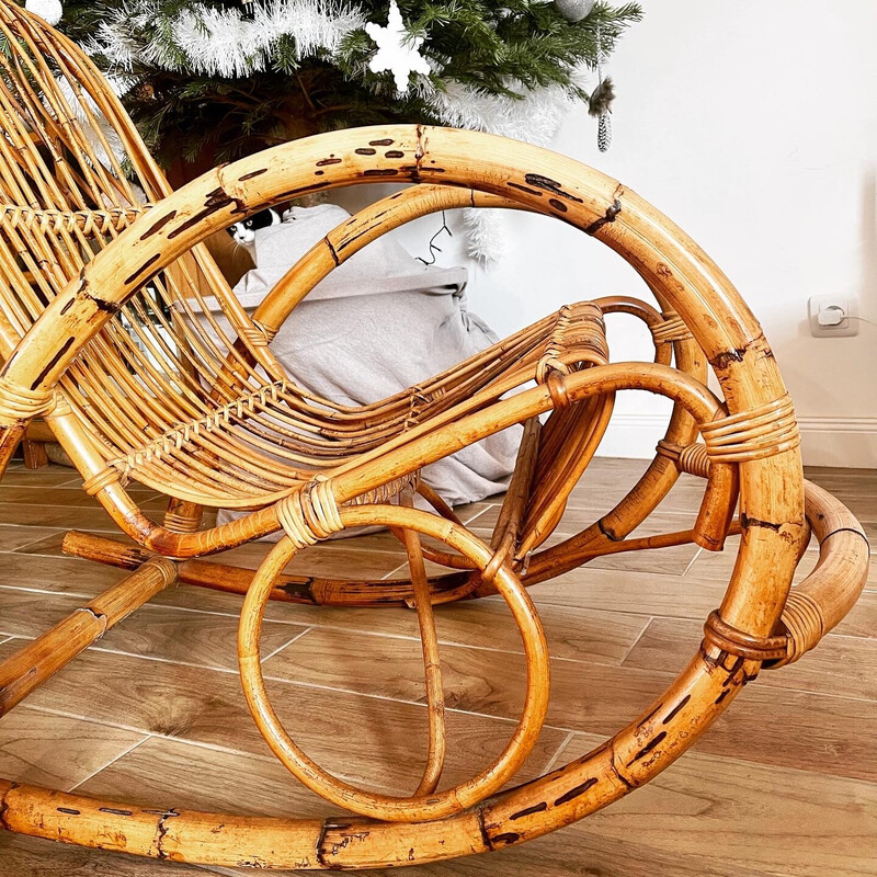 Vintage rattan rocking chair by Rohe Noordwolde