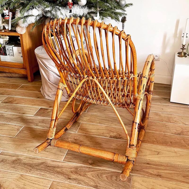 Chaise à bascule vintage en rotin de Rohe Noordwolde