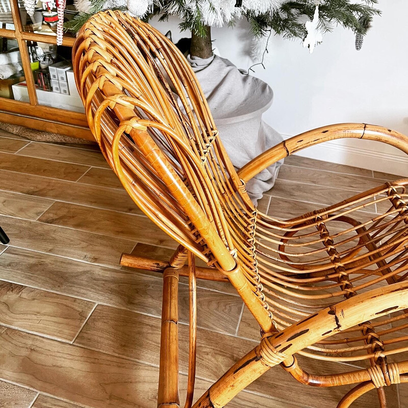 Vintage rattan rocking chair by Rohe Noordwolde