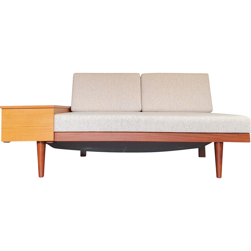 Vintage "Svanette" sofa bed in teak and beige fabric by Ingmar Relling for Ekornes Svane, Norway 1960s