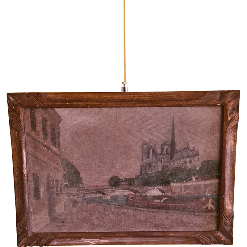 Vintage French painting Notre Dame in Paris