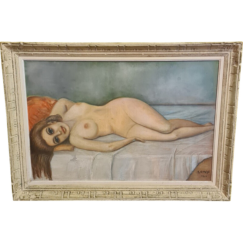 Peinture vintage Femme nue par G. Caride, 1968