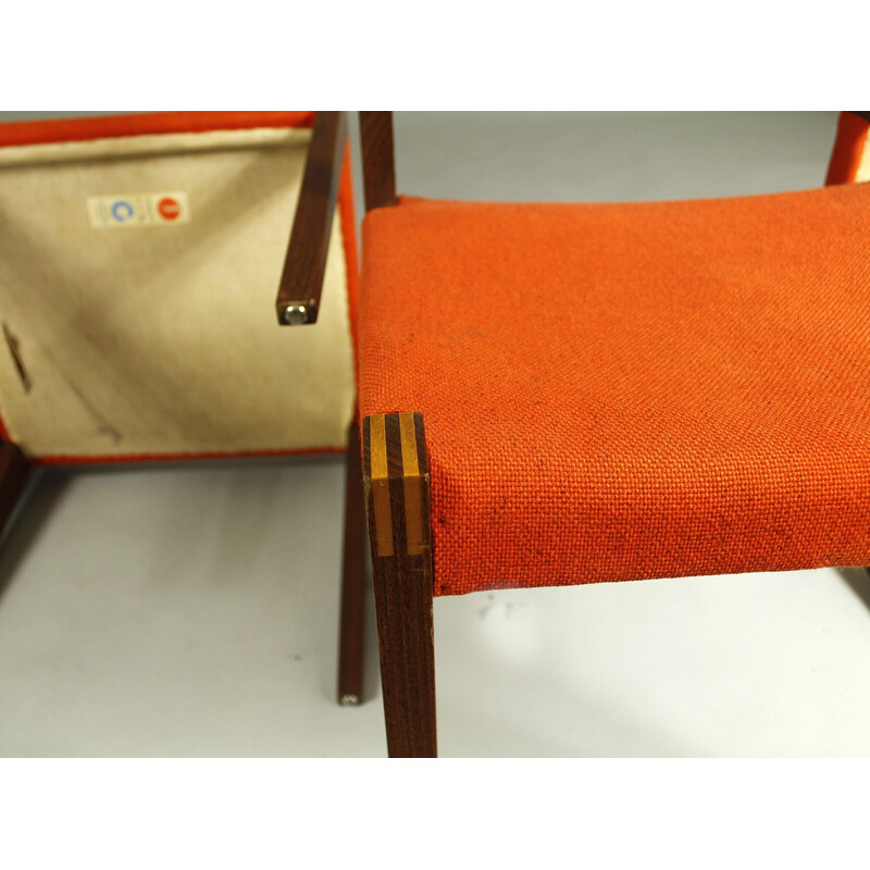 Juego de 4 sillas vintage Pia en teca y tela de Poul Cadovius para Girsberger, Suiza años 60