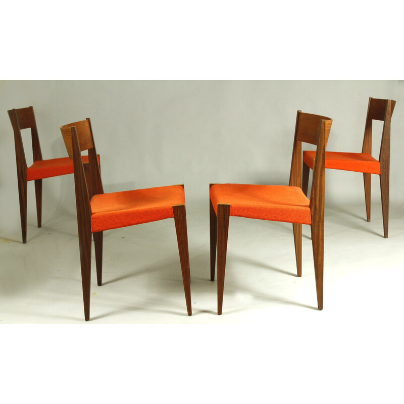 Ensemble de 4 chaises vintage Pia en teck et tissu par Poul Cadovius pour Girsberger, Suisse 1960