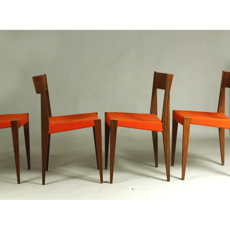 Ensemble de 4 chaises vintage Pia en teck et tissu par Poul Cadovius pour Girsberger, Suisse 1960