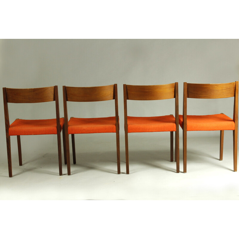 Set van 4 vintage Pia stoelen in teak en stof van Poul Cadovius voor Girsberger, Zwitserland 1960