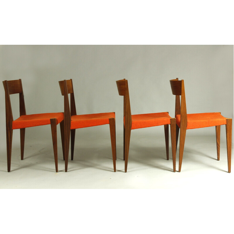 Set of 4 vintage Pia chairs in teak and fabric by Poul Cadovius for Girsberger, Switzerland 1960s