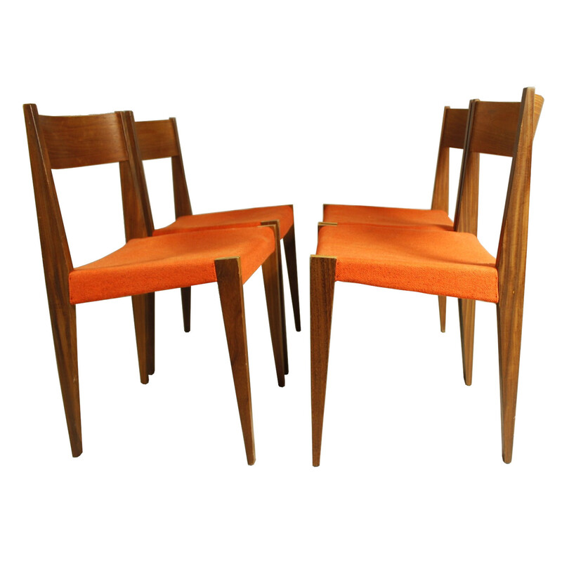 Set of 4 vintage Pia chairs in teak and fabric by Poul Cadovius for Girsberger, Switzerland 1960s