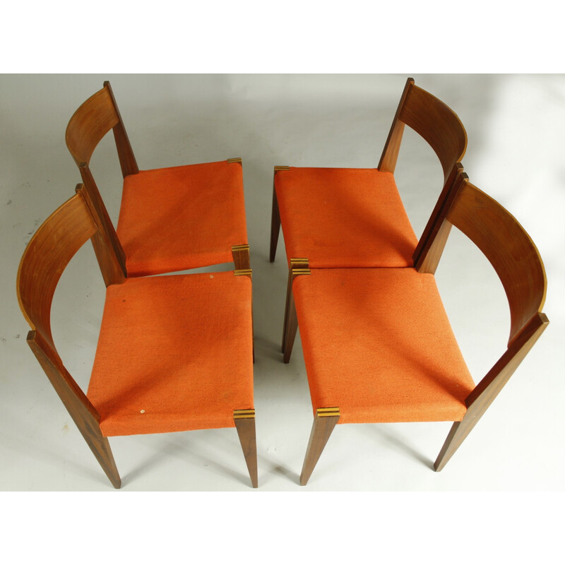 Set van 4 vintage Pia stoelen in teak en stof van Poul Cadovius voor Girsberger, Zwitserland 1960