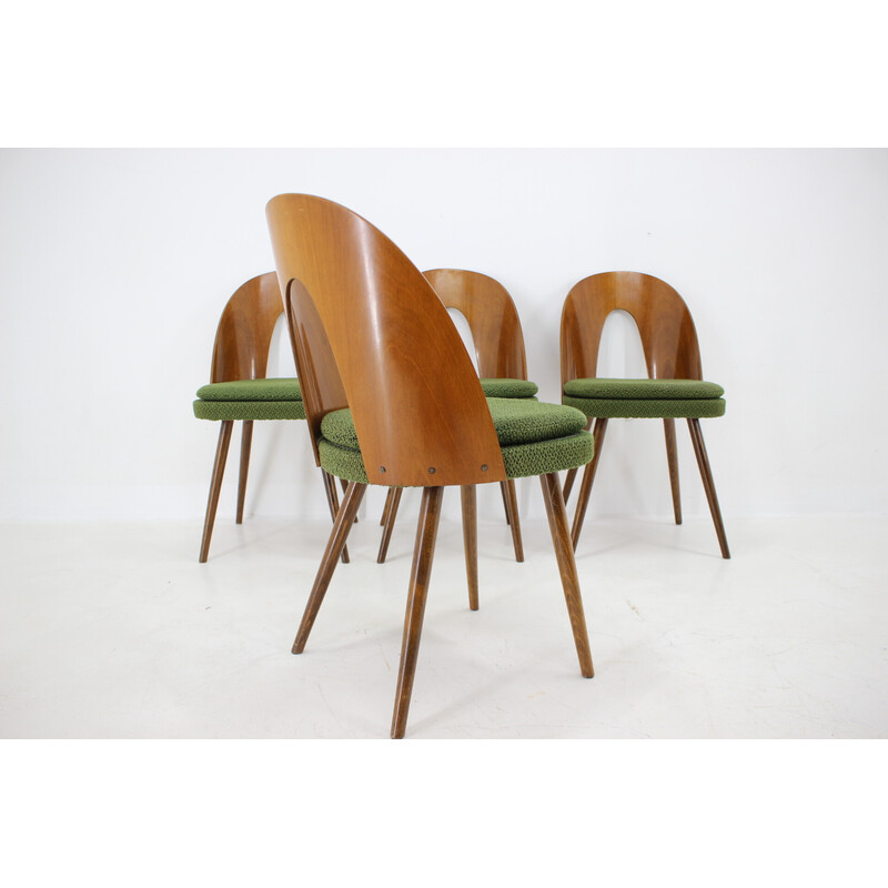 Set of 4 vintage dining chairs in walnut by Antonin Suman, Czechoslovakia 1960s