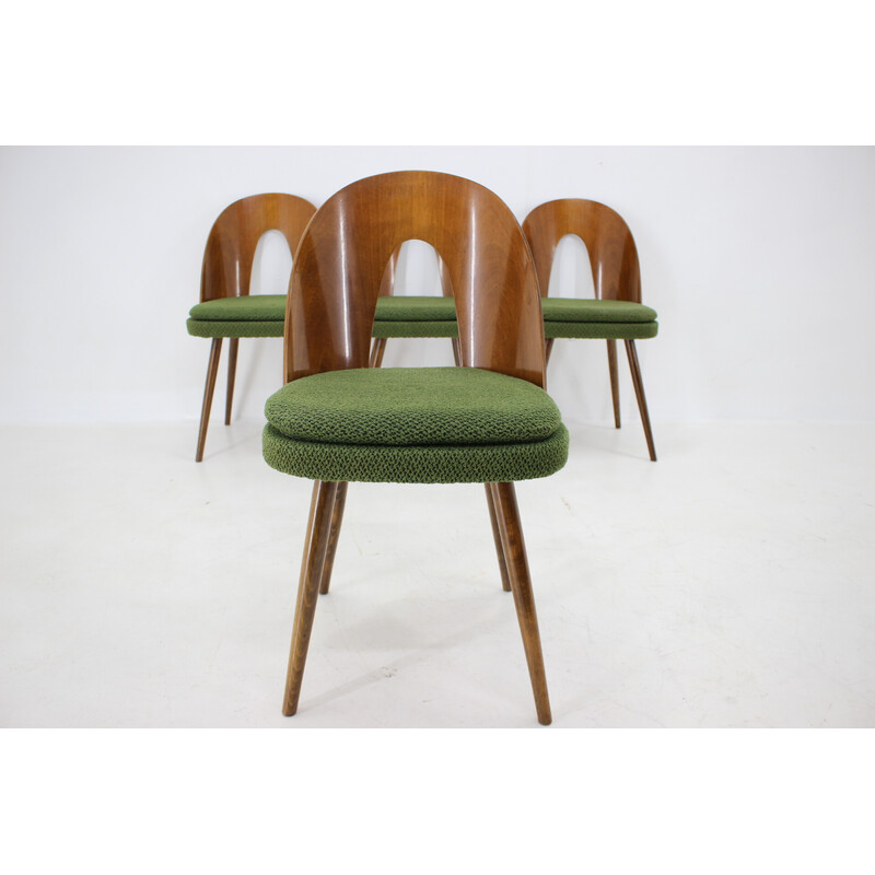 Set of 4 vintage dining chairs in walnut by Antonin Suman, Czechoslovakia 1960s