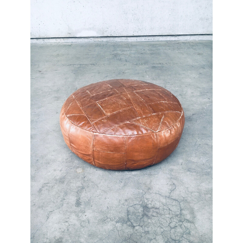 Mid century leather patchwork ottoman, Morocco 1970s