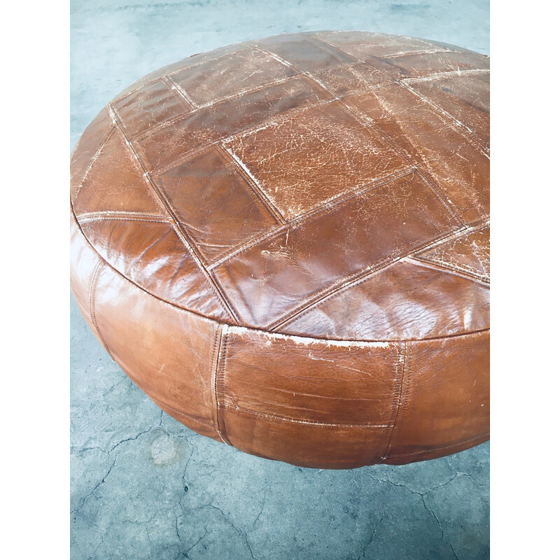 Mid century leather patchwork ottoman, Morocco 1970s