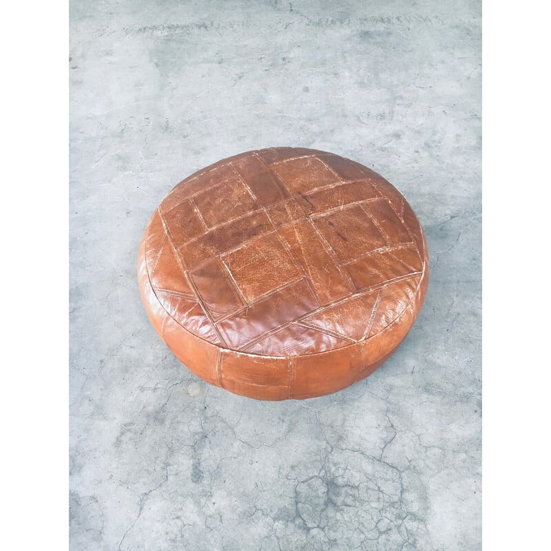 Mid century leather patchwork ottoman, Morocco 1970s