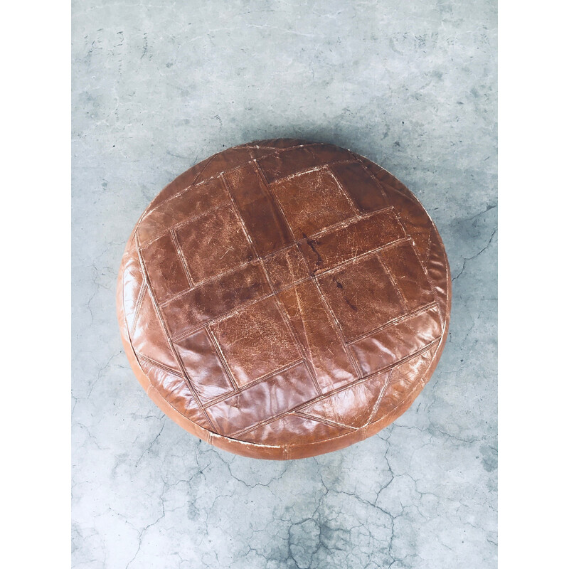 Mid century leather patchwork ottoman, Morocco 1970s