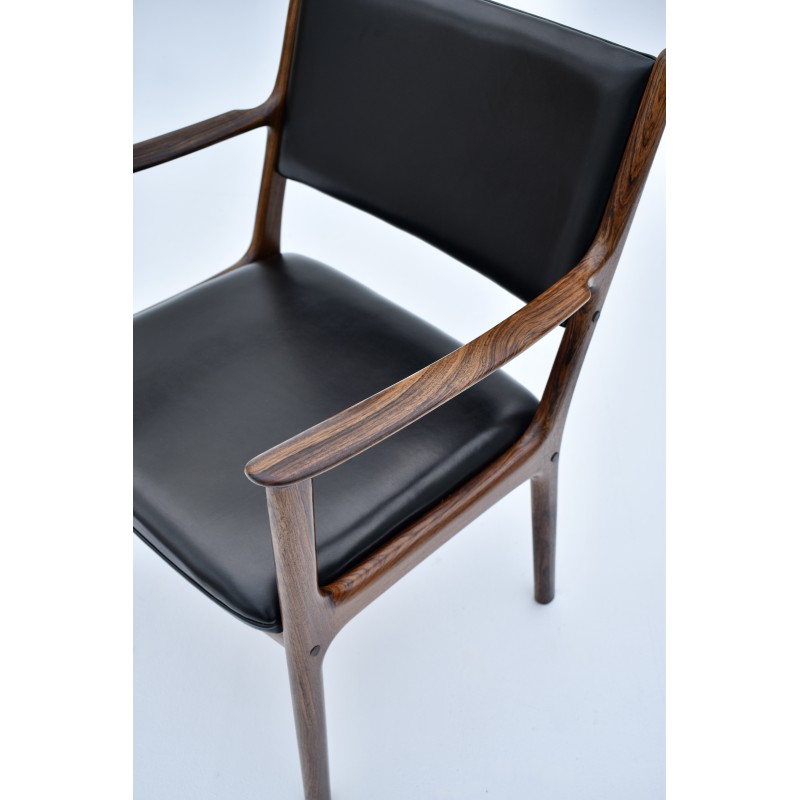Mid century Deens model Pj412 palissander en lederen fauteuil van Ole Wanscher voor P. Jeppesen