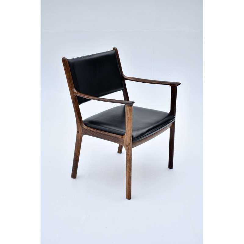 Mid century Danish model Pj412 rosewood and leather armchair by Ole Wanscher for P. Jeppesen