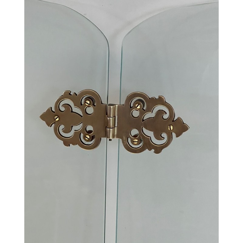 Vintage glass fire screen with bronze hinges, 1970