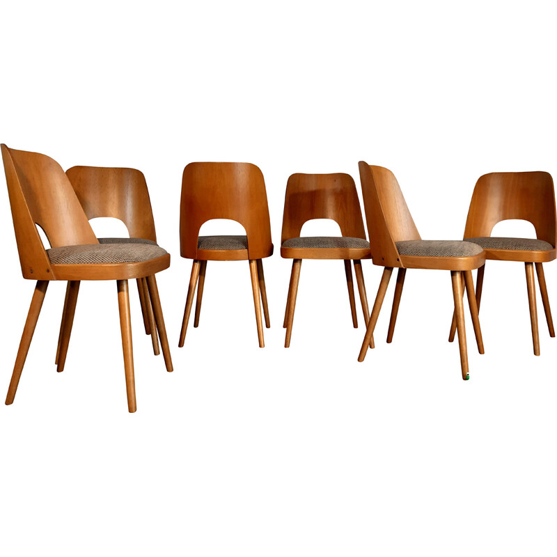 Set van 8 vintage Ton 515 stoelen van Oswald Haertdl, 1955