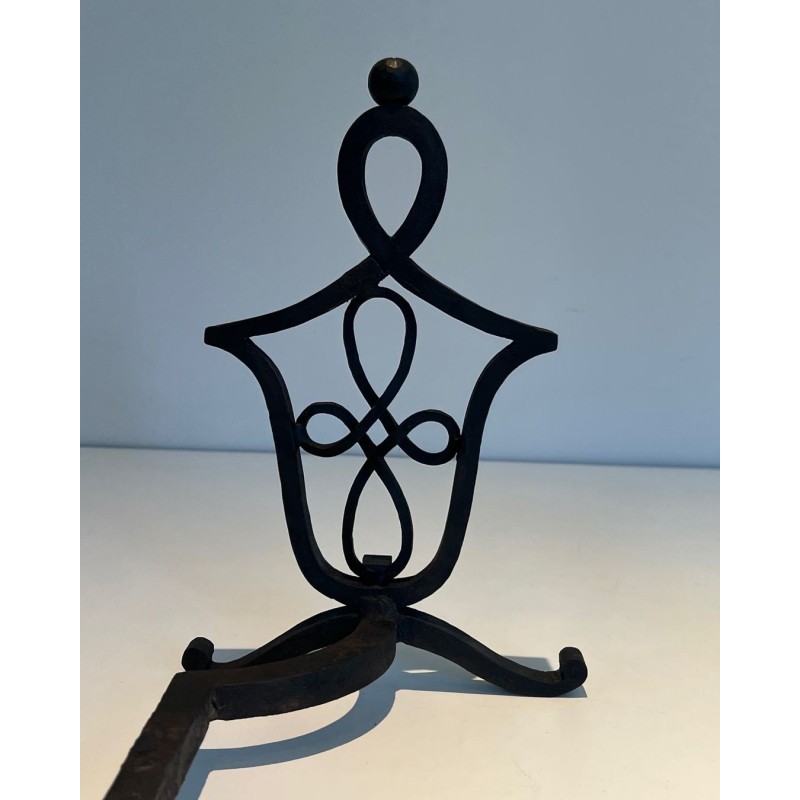 Pair of vintage wrought iron andirons, 1940