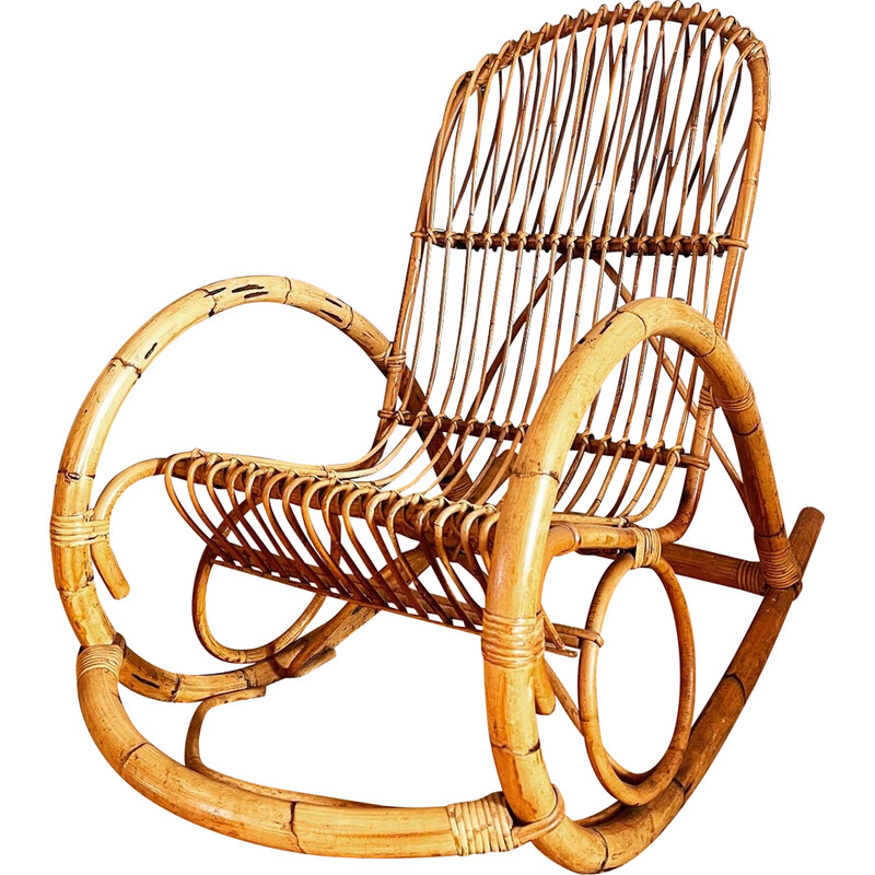 Vintage rattan rocking chair by Rohe Noordwolde