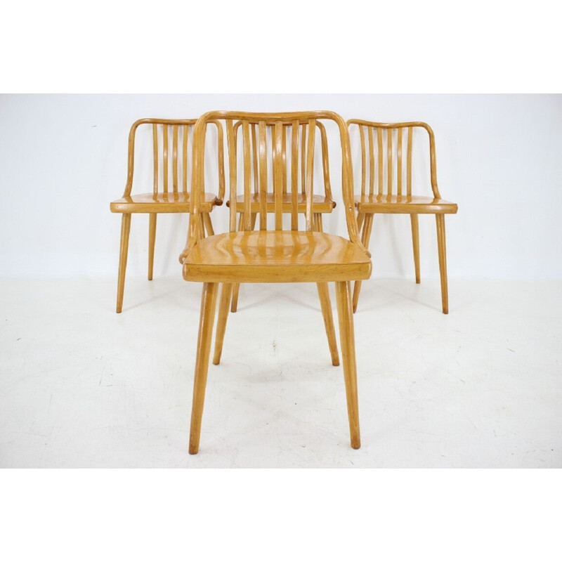 Set van 4 vintage beukenhouten eetkamerstoelen van Antonin Suman, Tsjecho-Slowakije 1960