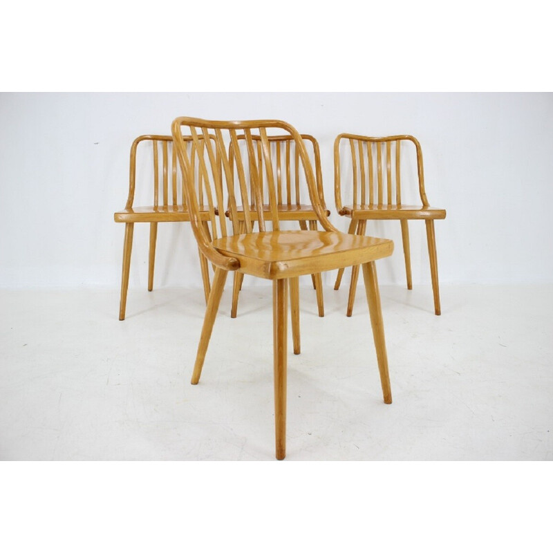 Set of 4 vintage beechwood dining chairs by Antonin Suman, Czechoslovakia 1960s