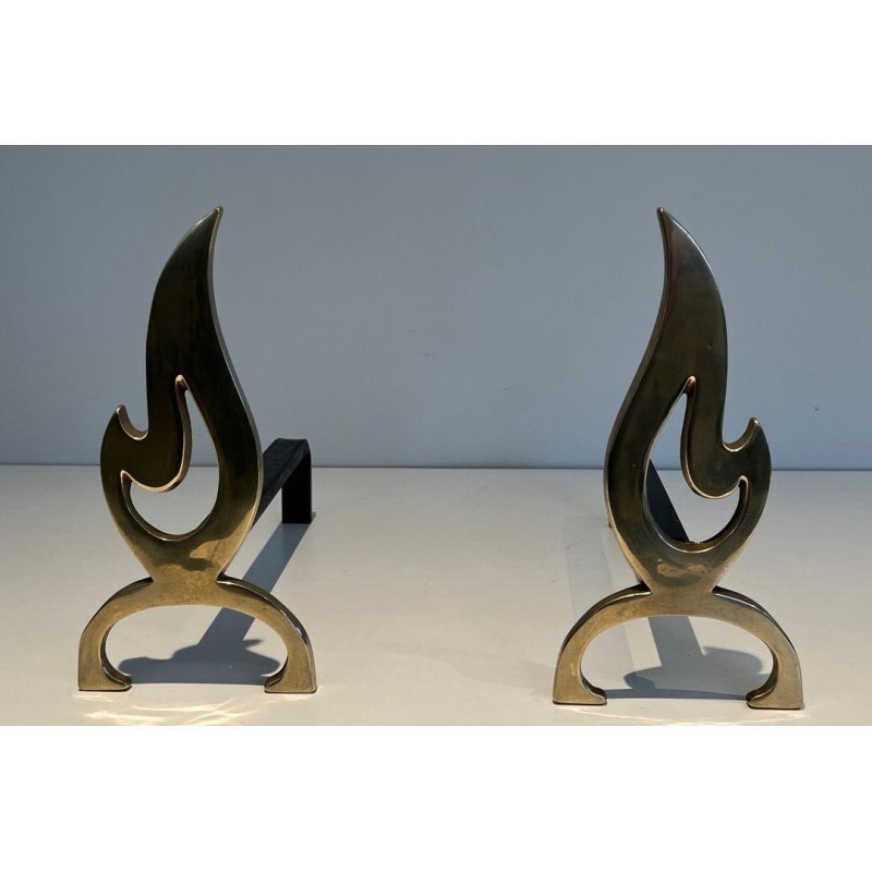 Pair of vintage brass andirons, 1970