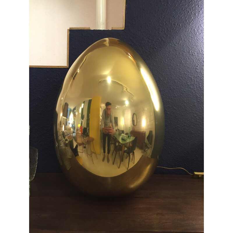 Candeeiro de ovo dourado vintage em vidro, 2000