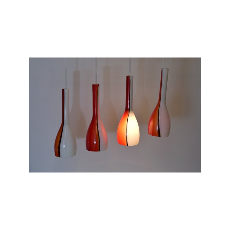 Set di 4 lampade a sospensione in vetro di Murano vintage di Vistosi Luciano, Italia 1960