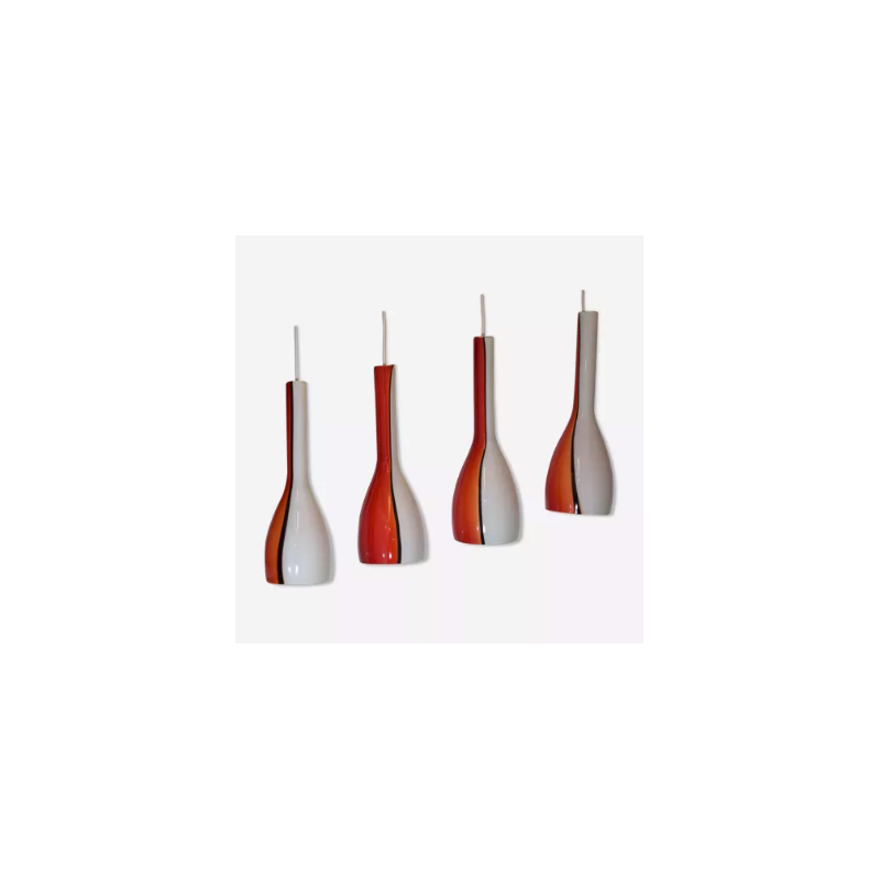 Conjunto de 4 candeeiros suspensos de vidro Murano vintage de Vistosi Luciano , Itália 1960