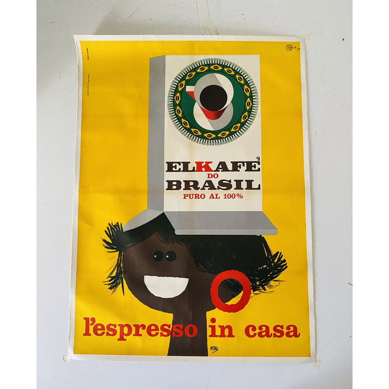 Vintage "Cafe do Brasil" canvas poster, Italy 1960s