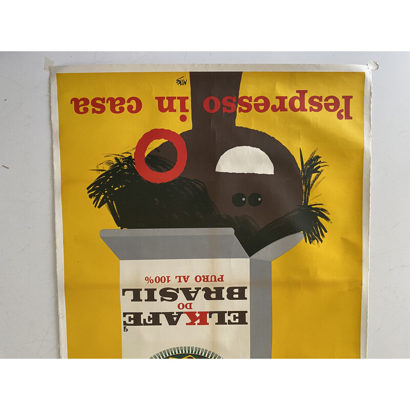 Vintage "Cafe do Brasil" canvas poster, Italy 1960s