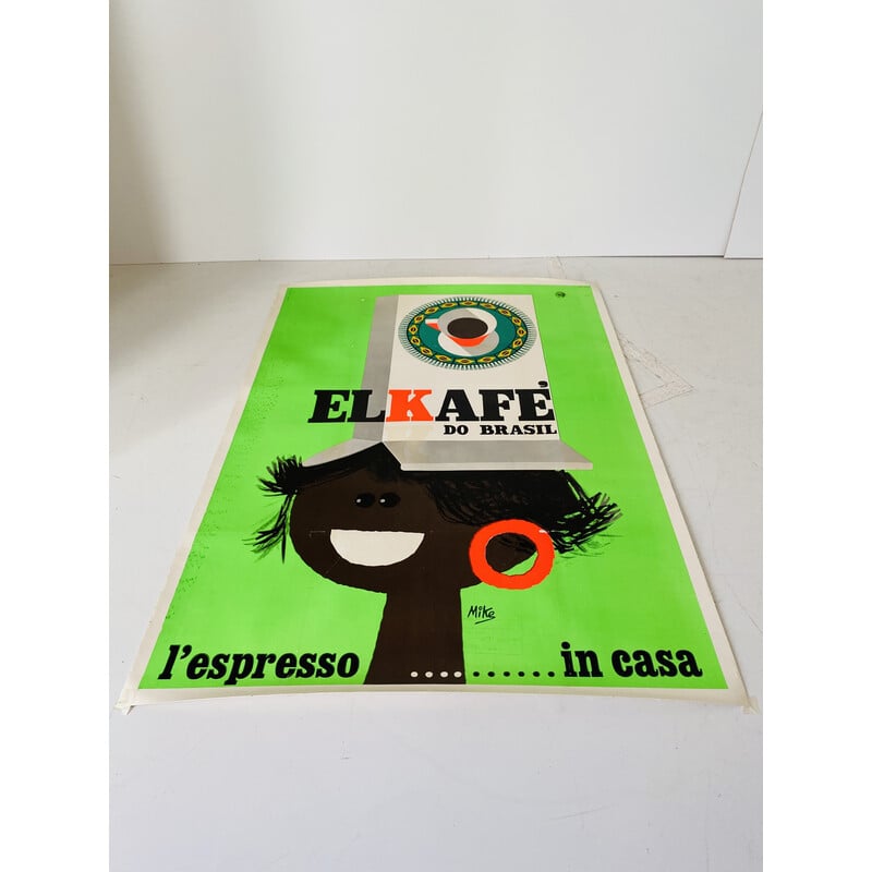 Vintage "Cafe do brasil" canvas poster, Italy 1960s
