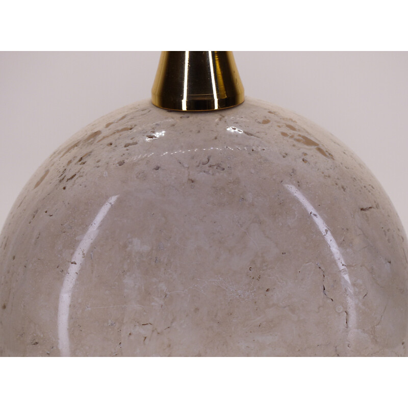 Vintage lamp in travertine, gilded metal and grey fabric by Philippe Barbier, 1980