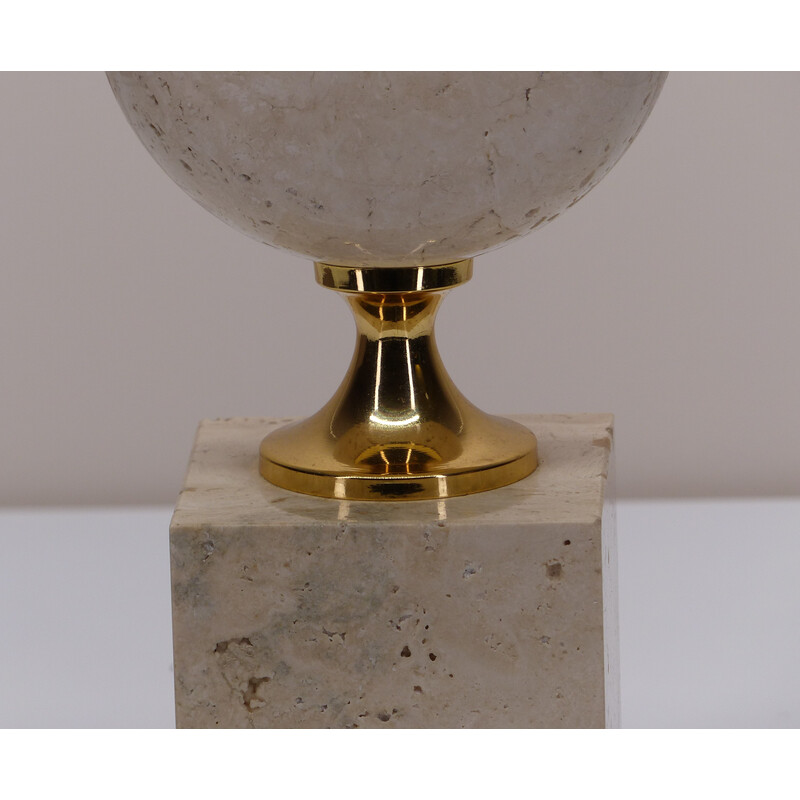 Vintage lamp in travertine, gilded metal and grey fabric by Philippe Barbier, 1980