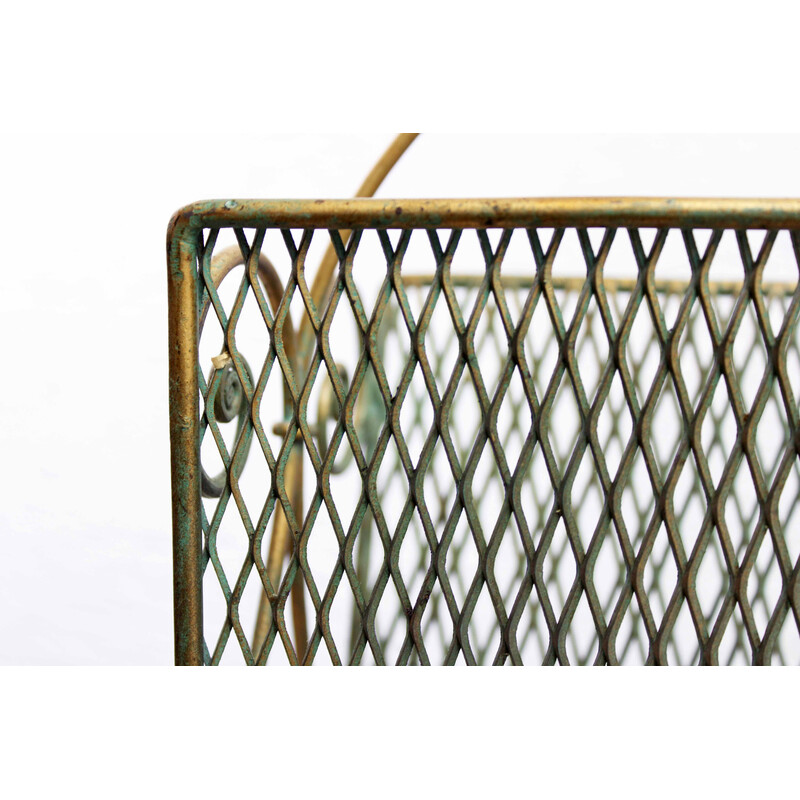 Vintage magazine rack in gilded metal, 1950-1960s