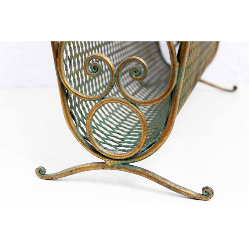 Vintage magazine rack in gilded metal, 1950-1960s