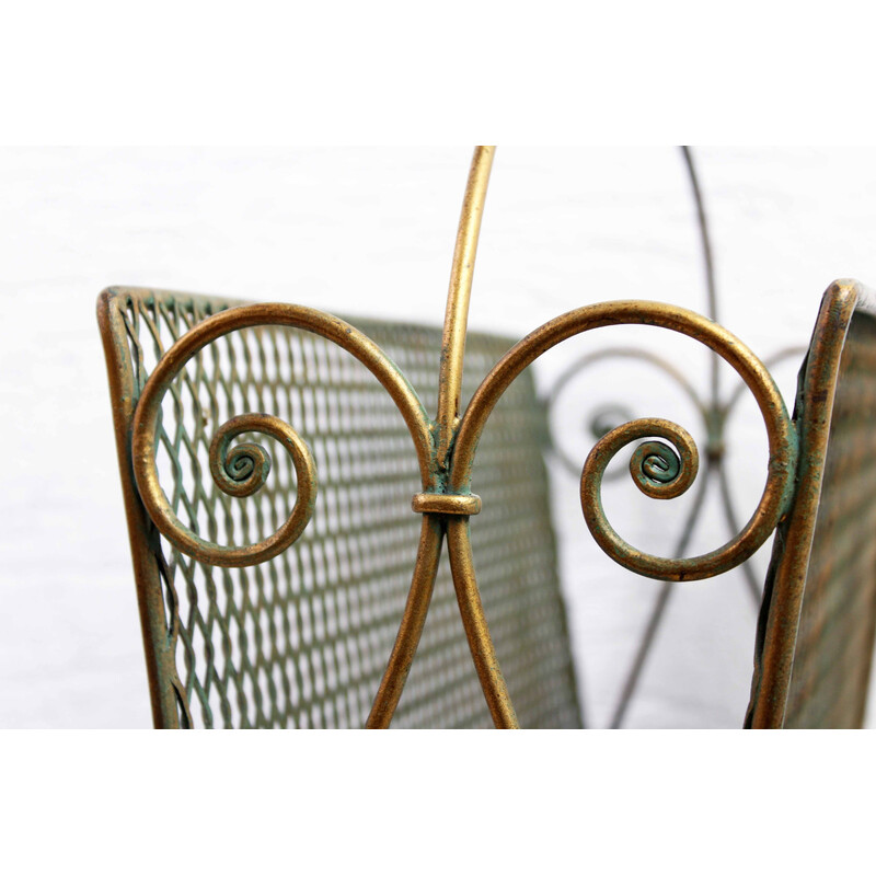 Vintage magazine rack in gilded metal, 1950-1960s