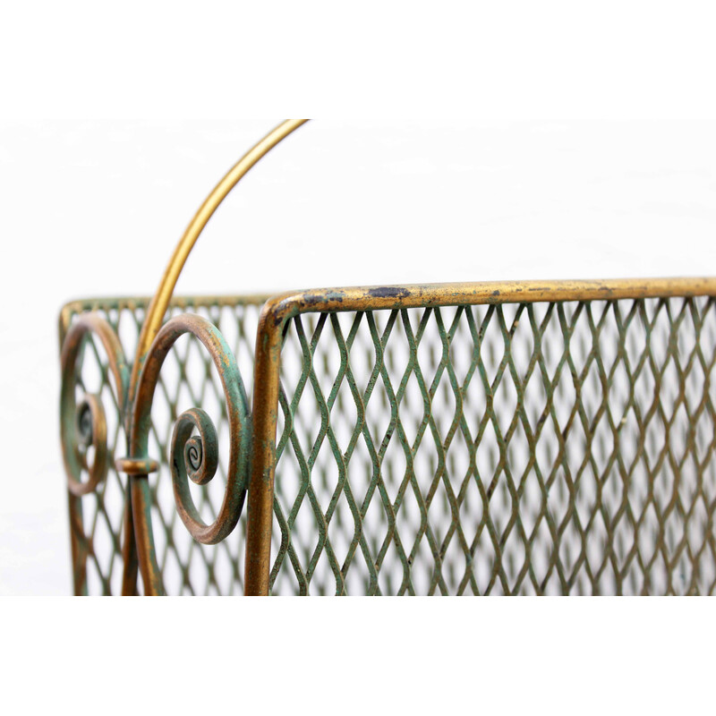 Vintage magazine rack in gilded metal, 1950-1960s