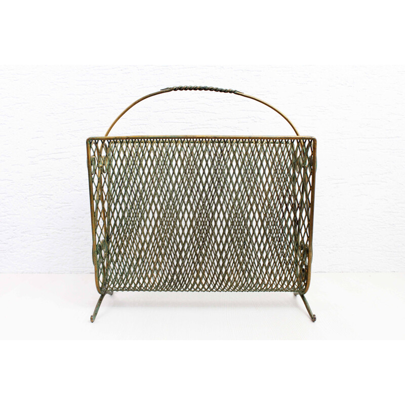 Vintage magazine rack in gilded metal, 1950-1960s