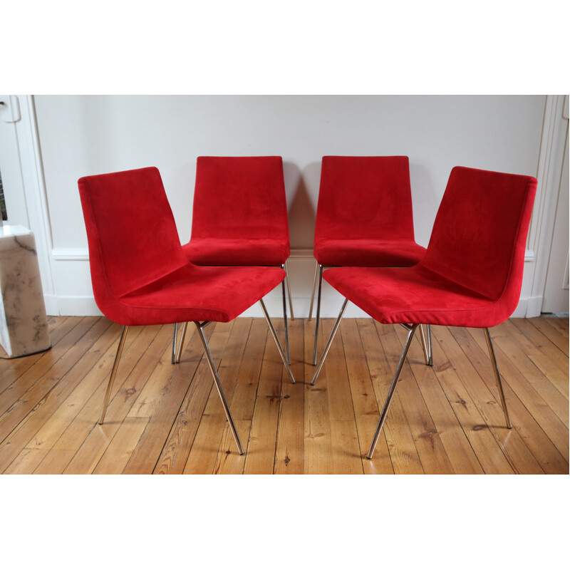 Set van 4 vintage alcantara stoelen van Pierre Paulin voor Ligne Roset