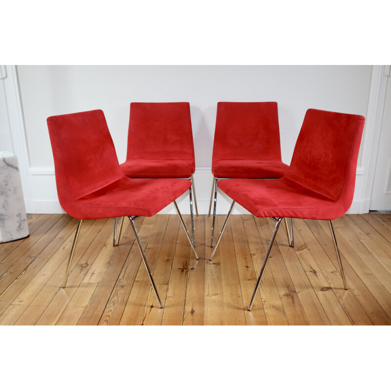 Set of 4 vintage alcantara chairs by Pierre Paulin for Ligne Roset